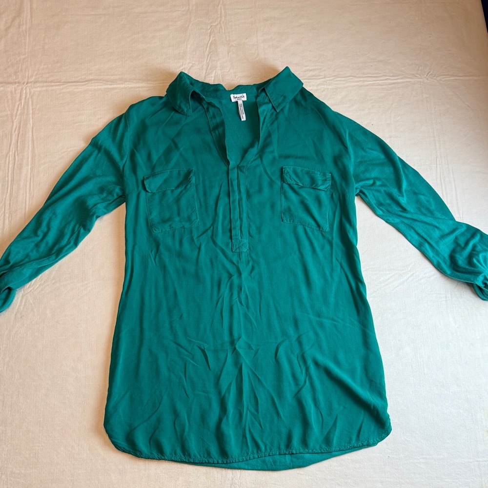 Splendid Women's Teal V-neck 3/4 Sleeve Front Pockets Size S
